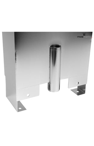 Mosmatic brush bucket wall and floor mounted with overflow polished stainless steel 2in drain plug with a connection at the back 29.114