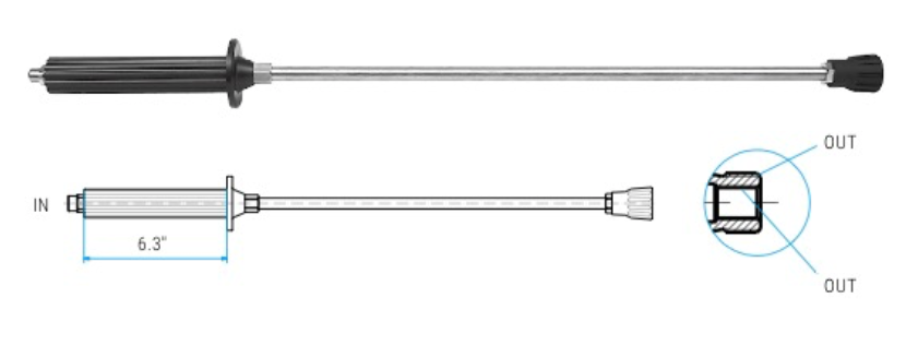 Mosmatic wand with filter sieve LAS hard plastic handle 26in IN 3/8" NPTM out 1/8"NPTF 28.254